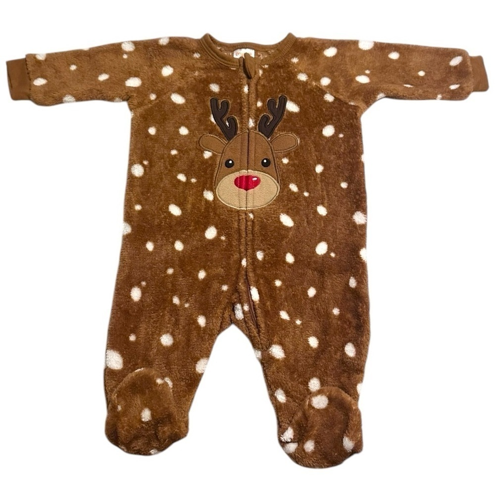 Gymboree Reindeer Fuzzy Warm Christmas Footed Pajama 0-3 Months baby